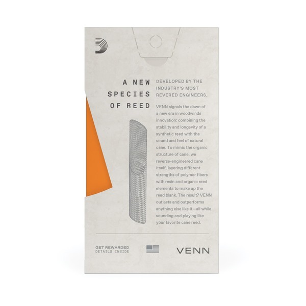 D'Addario Venn Alto Saxophone Reed, 3.5, Back