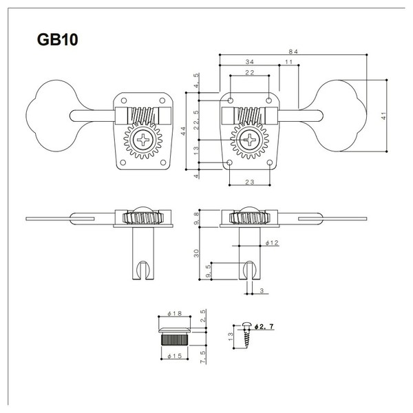 Gotoh GB10-L4 Bass Tuners, Nickel at Gear4music