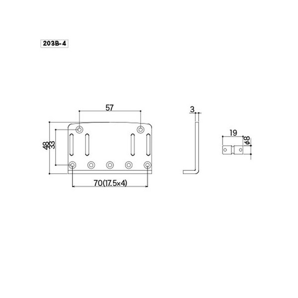 Gotoh 203B-4 Bass Bridge, Nickel - Dimensions View