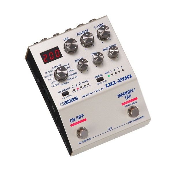 Boss DD-200 Delay Pedal with MIDI Connection Cable - pedal angled 