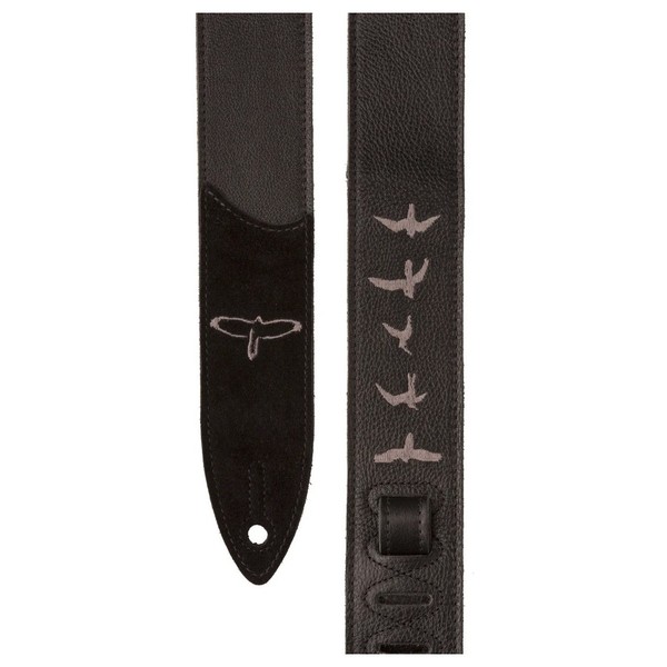 PRS Premium 2" Leather Guitar Strap, Black w/ Birds Embroidery - Front View