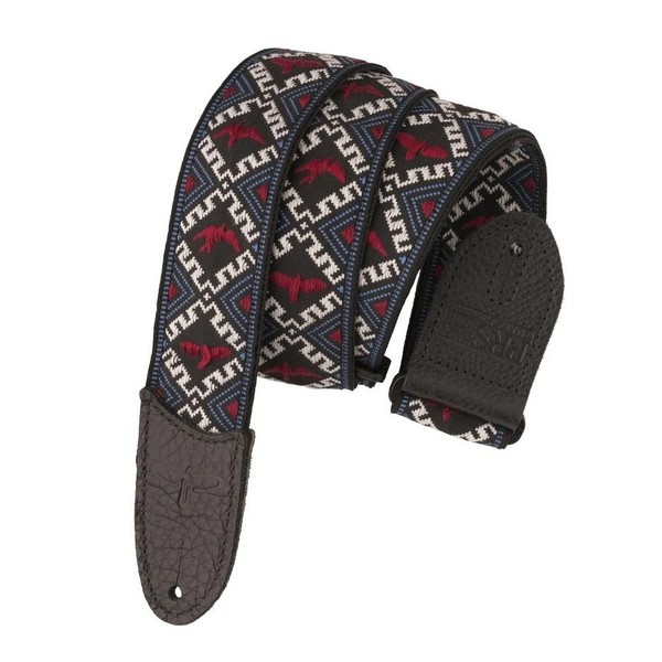 PRS Jacquard Hootenanny Style Guitar Strap, Red, White & Blue Birds - Front View