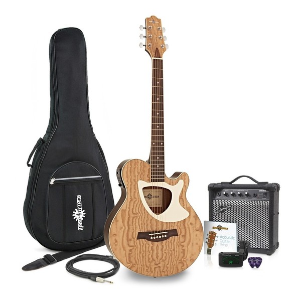 Deluxe Thinline Electro Acoustic Guitar + 15W Amp Pack, Natural