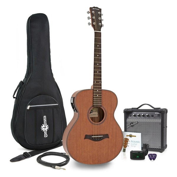 Deluxe Electro Acoustic Folk Guitar + 15W Amp Pack, Mahogany