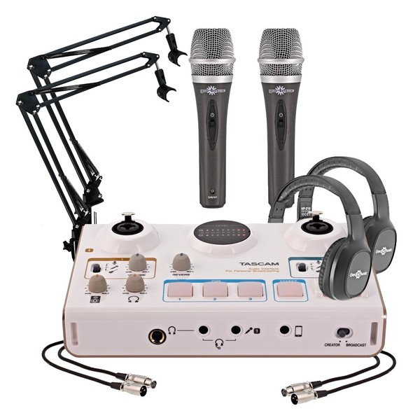 Tascam US-42 Beginner Podcast Bundle with Dynamic Microphones - Full Bundle