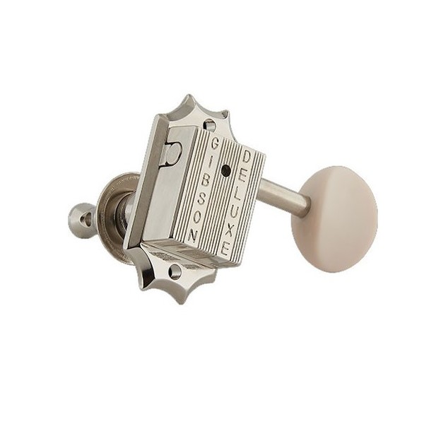 Gibson Deluxe White Button Tuner Set, Vintage Nickel - single with screw