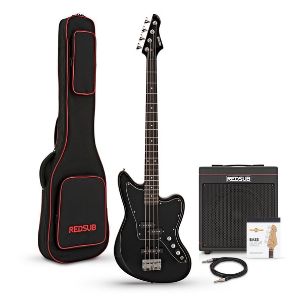 RedSub SF Bass Guitar and BA-30 Amp Bundle, All Black