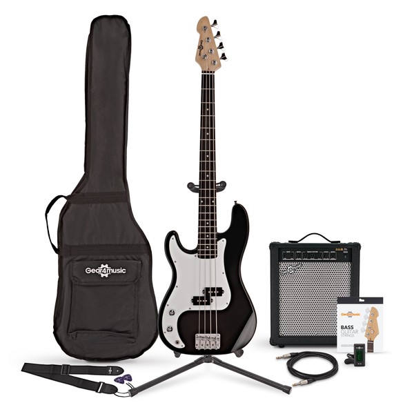 LA Left Handed Bass Guitar + 35W Amp Pack, Black