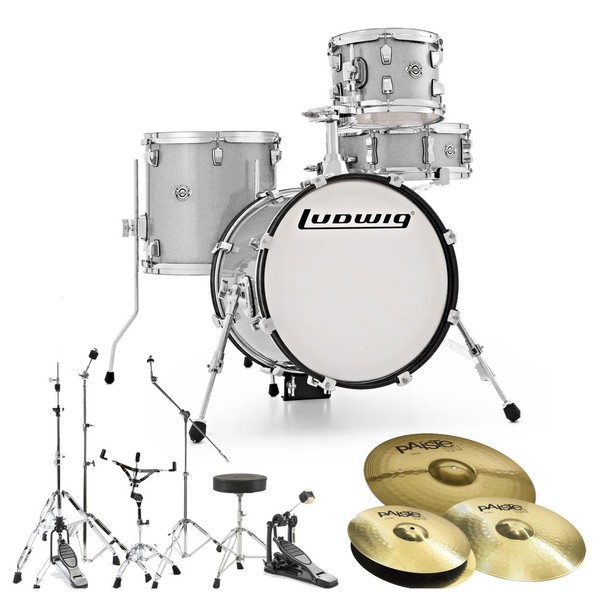 Ludwig Breakbeats Questlove Drum Kit Bundle, White Sparkle