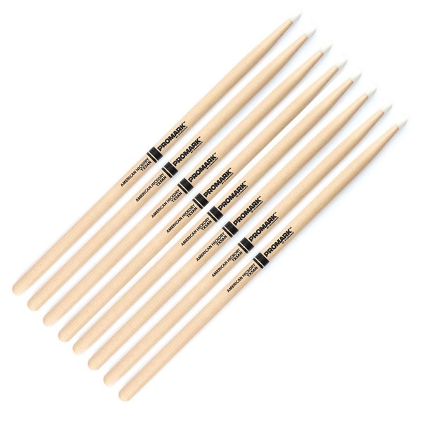 ProMark Hickory 5A Nylon Tip Drumsticks, 4 Pair Value Bundle