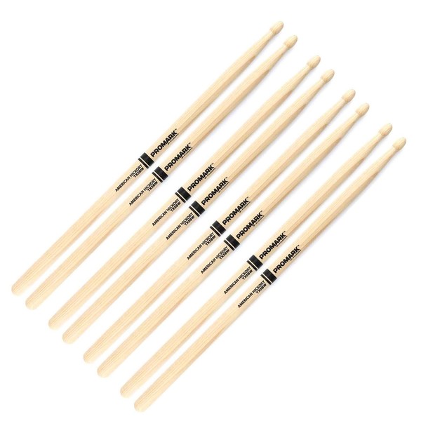 ProMark Hickory 5B Woodtip Drumsticks, 4 Pair Value Bundle