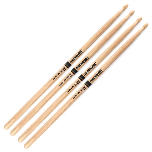 ProMark Hickory 7A Woodtip Drumsticks, 2 Pair Value Bundle