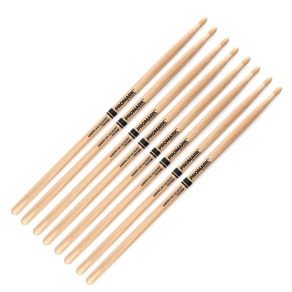ProMark Hickory 7A Woodtip Drumsticks, 4 Pair Value Bundle