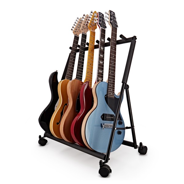 Wheeled 5 Guitar Rack by Gear4music