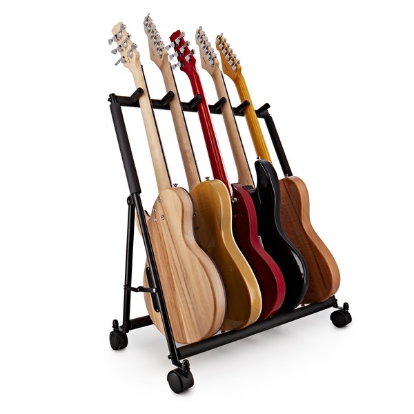 Wheeled 5 Guitar Rack by Gear4music