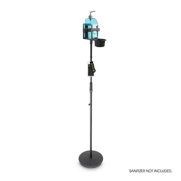 Gravity Height-Adjustable Disinfectant Stand with Round Base, Black, Front