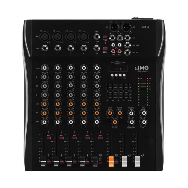 IMG Stageline MXR-60 6-channel analog mixer with MP3 & Bluetooth, Top