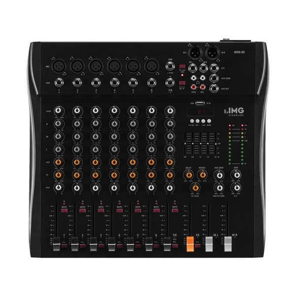 IMG Stageline MXR-80 8-channel analog mixer with MP3 & Bluetooth, Top