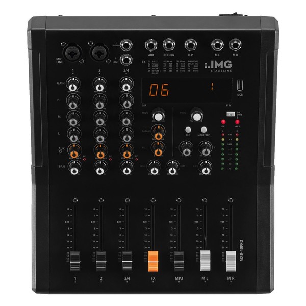 IMG Stageline MXR-40PRO 4-channel mixer with DSP, MP3 & Bluetooth, Top