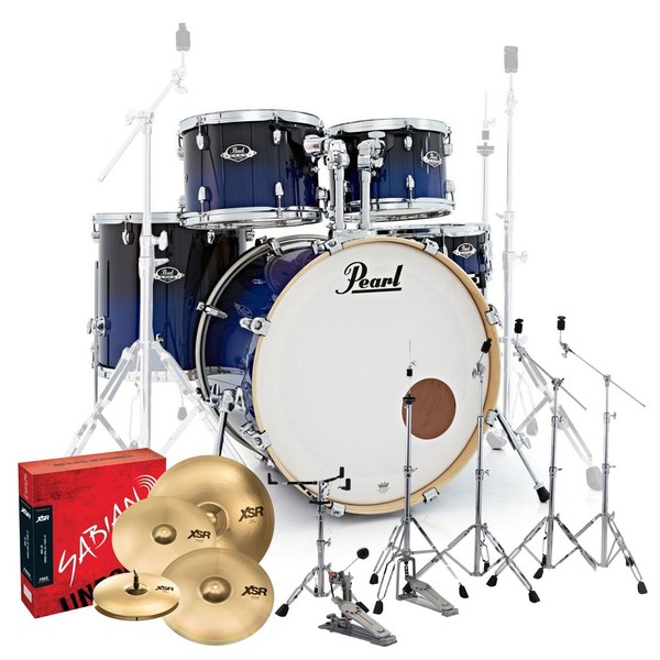 Pearl EXL 22'' Fusion 5pc Drum Kit Deluxe Package, Sea Blue Fade