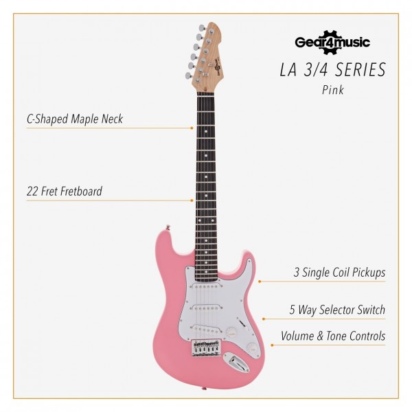 3/4 LA Electric Guitar Pink, Mini Guitar Amp Pack