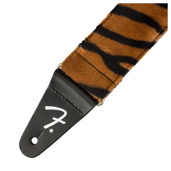 Fender 2" Guitar Strap, Wild Tiger Print - Leather Ends View