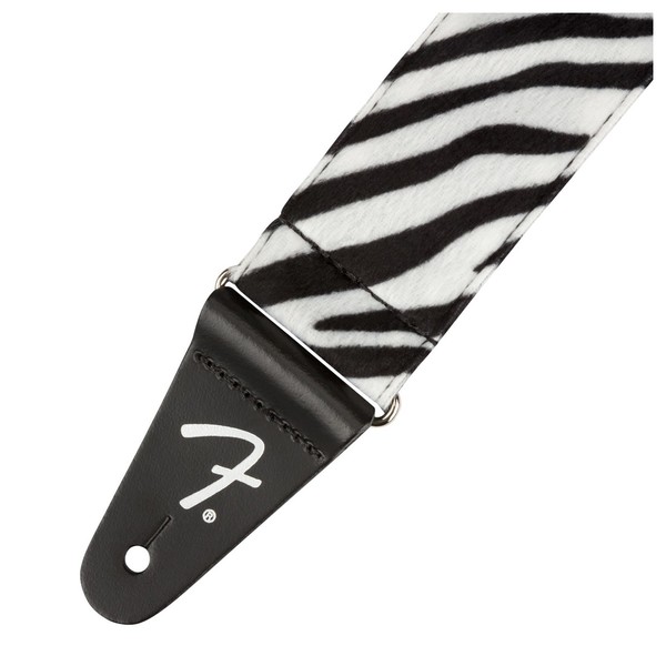 Fender 2" Guitar Strap, Wild Zebra Print - Leather Ends View
