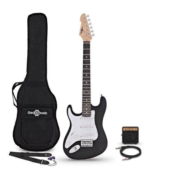 3/4 LA Left Handed Electric Guitar + Miniamp, Black