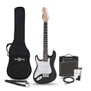 3/4 LA Left Handed Electric Guitar Black, 10W Guitar Amp & Accessory Pack