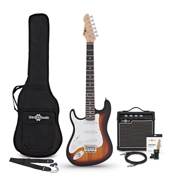 3/4 LA Left Handed Electric Guitar Sunburst, 10W Guitar Amp & Accessory Pack