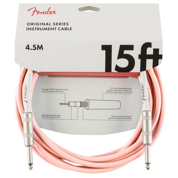 Fender Original 15ft Instrument Cable, Shell Pink - Front View