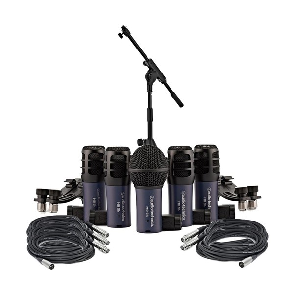 Audio Technica MB/DK5 Drum Microphone Set with Stands & Cables, Full Set