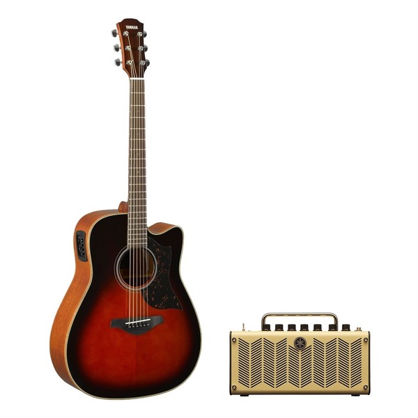 Yamaha A1M Mahogany Electro Acoustic, Tobacco Sunburst w/ THR5 Amp, Full Package Front