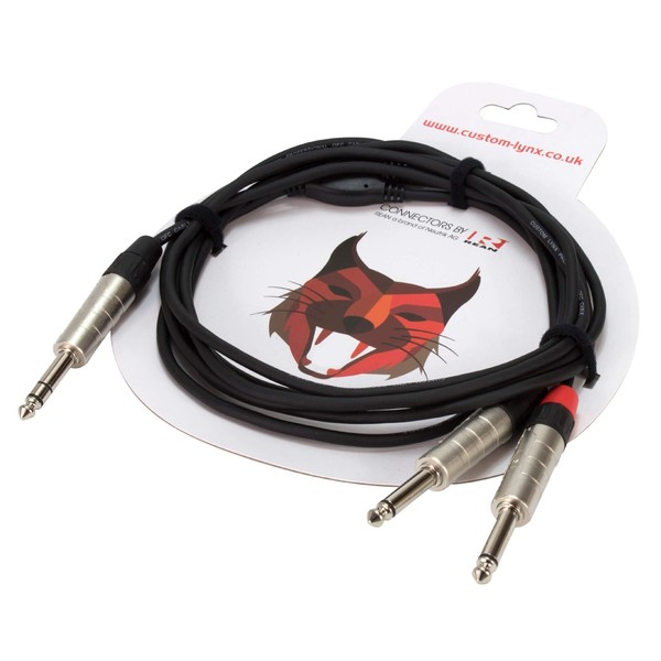 Custom Lynx 6.35mm Stereo Jack to 2 x 6.35mm Mono Jack Cable, 1 Metre - Packaging