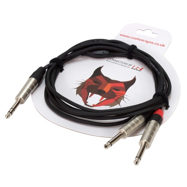Custom Lynx 6.35mm Stereo Jack to 2 x 6.35mm Mono Jack Cable, 3 Metre - Packaging