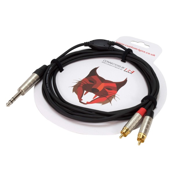 Custom Lynx 6.35mm Stereo Jack to 2 x RCA Phono Cable, 1 Metre - Packaging