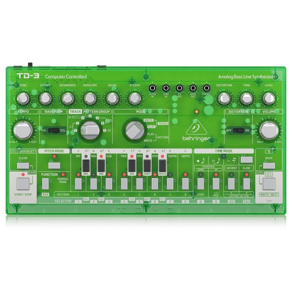 Behringer TD-3 Analog Bass Line Synthesizer, Transparent Green - Top