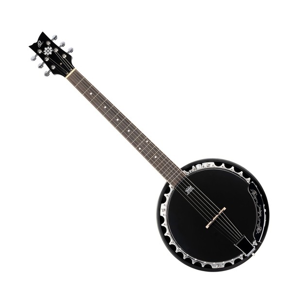 Ortega OBJE356-SBK-L 6-String Banjo Left Handed, Satin Black - Front Angled Left