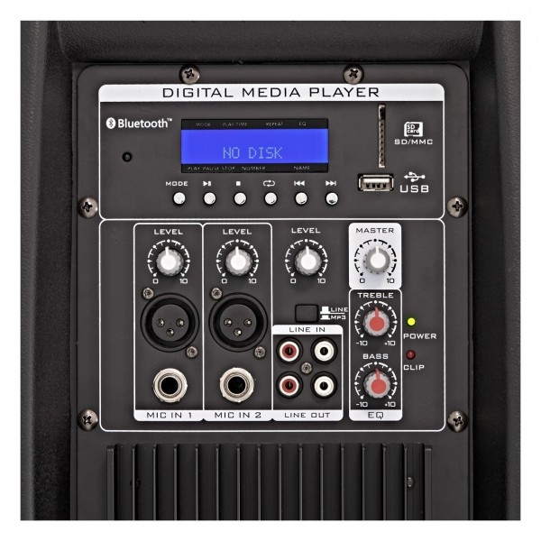 SubZero SZS-P12A 12" Active PA Speaker with Digital Media Player - Rear Controls