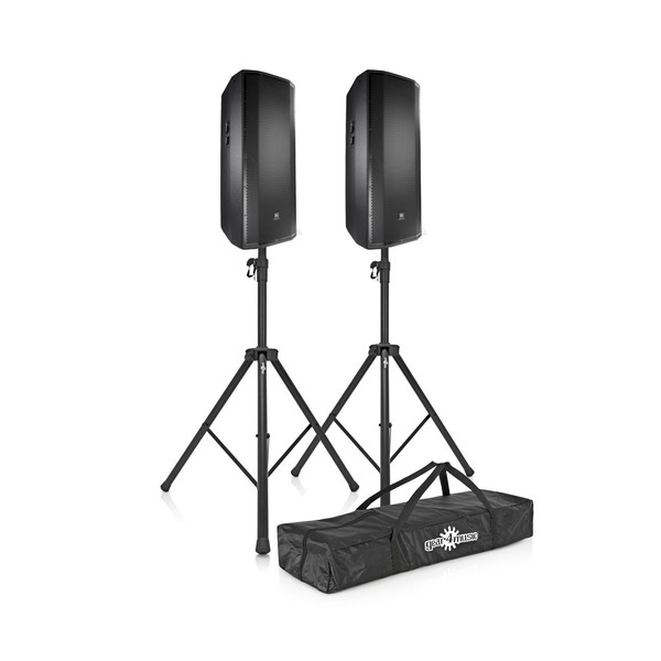 JBL PRX825W Dual 15'' Two-Way Active PA Speaker Pair with Stands