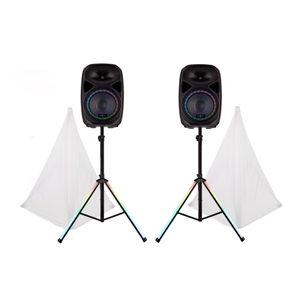 Galaxy 15" Active LED Speakers and Stands, Pair by Gear4music