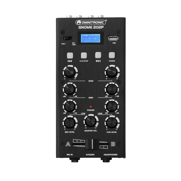 Omnitronic GNOME-202P Mini 2 Channel DJ Mixer, Black- Front