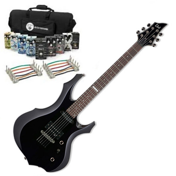 ESP LTD F-10 Electric Guitar, Black, Belcat Complete Pedal Pack