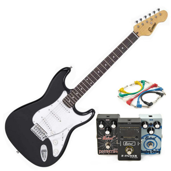 Encore Electric Guitar, Black with Belcat 3 Essential Pedals