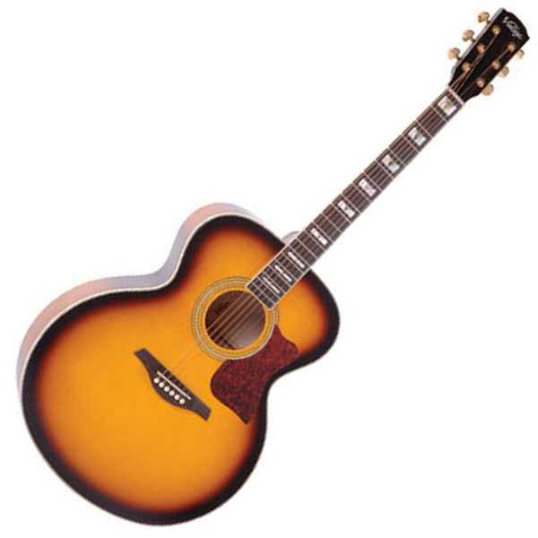 Vintage V1700 Jumbo Acoustic Guitar, Sunburst