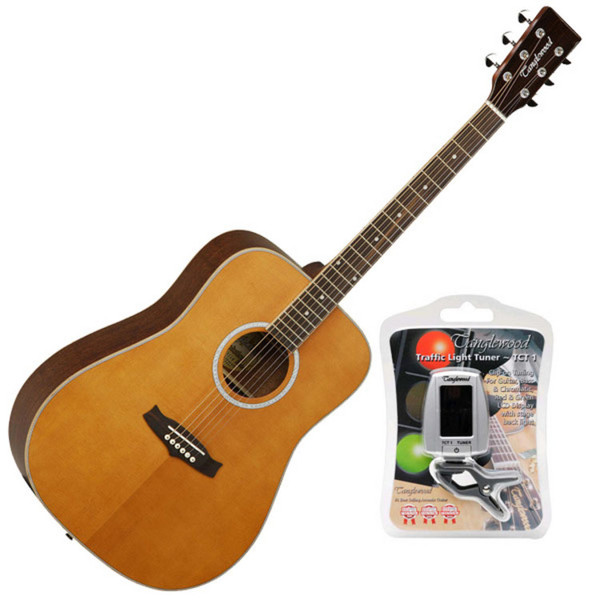 Tanglewood Evolution TW28 Acoustic Guitar, Natural + FREE Tuner