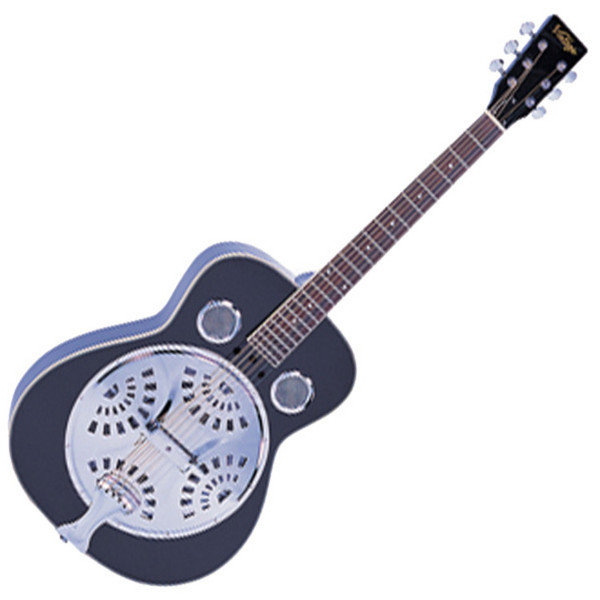 Vintage VRA400 Wood Body Resonator Guitar, Black