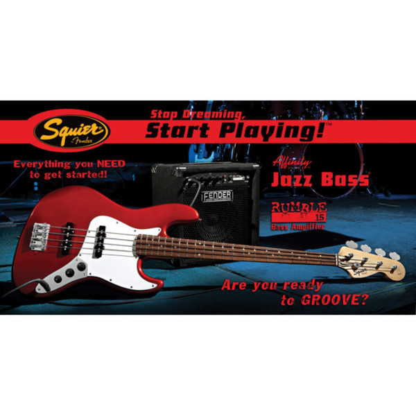 Squier by Fender Affinity J-Bass + Fender Rumble 15 Amp, Metallic Red