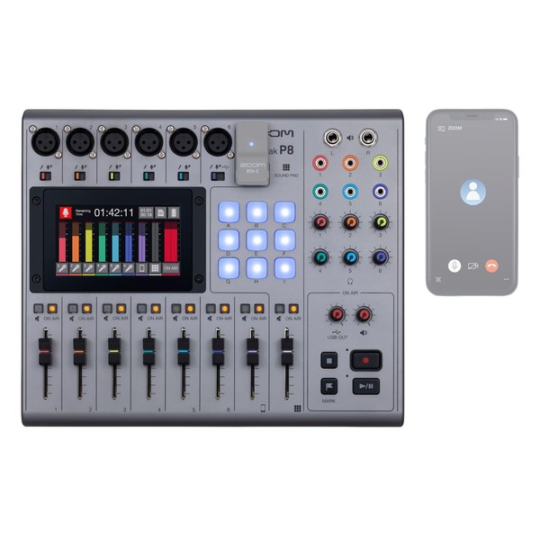 Zoom PodTrak P8 - With optional BTA-2 adapter (sold separately) - Top