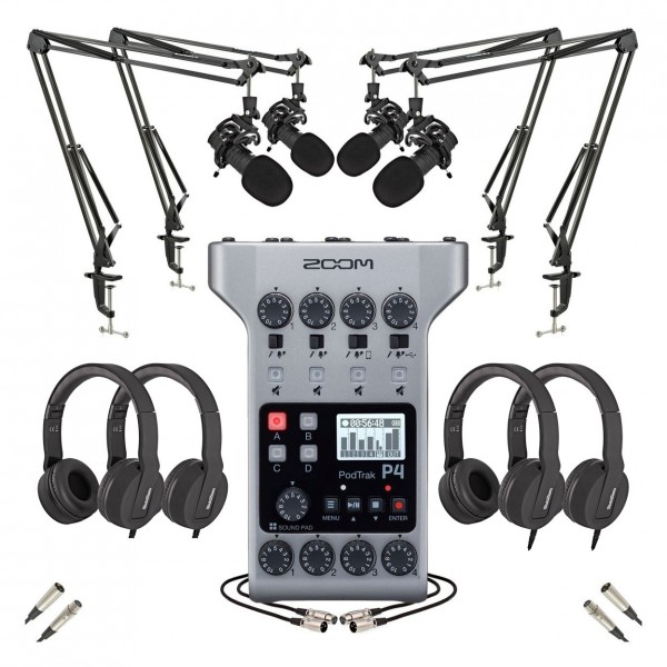 Zoom PodTrak P4 Podcasting-Bundle mit SubZero DB30-Mikrofonen